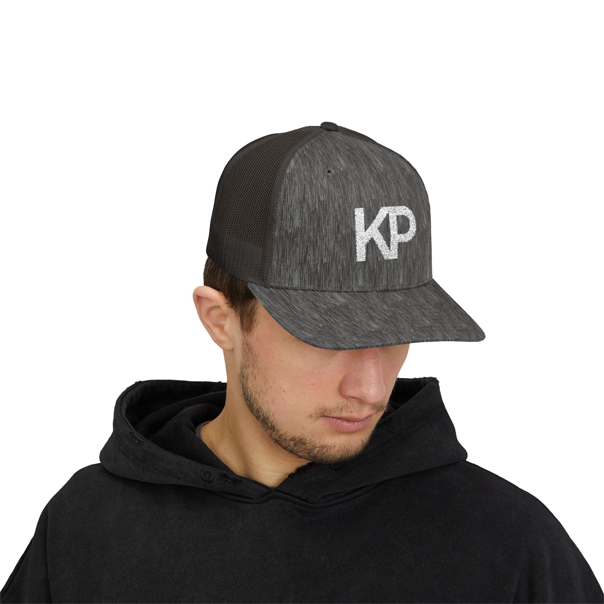 Stylish KP Snapback Trucker Cap - Trendy Black Hat for Everyday Wear