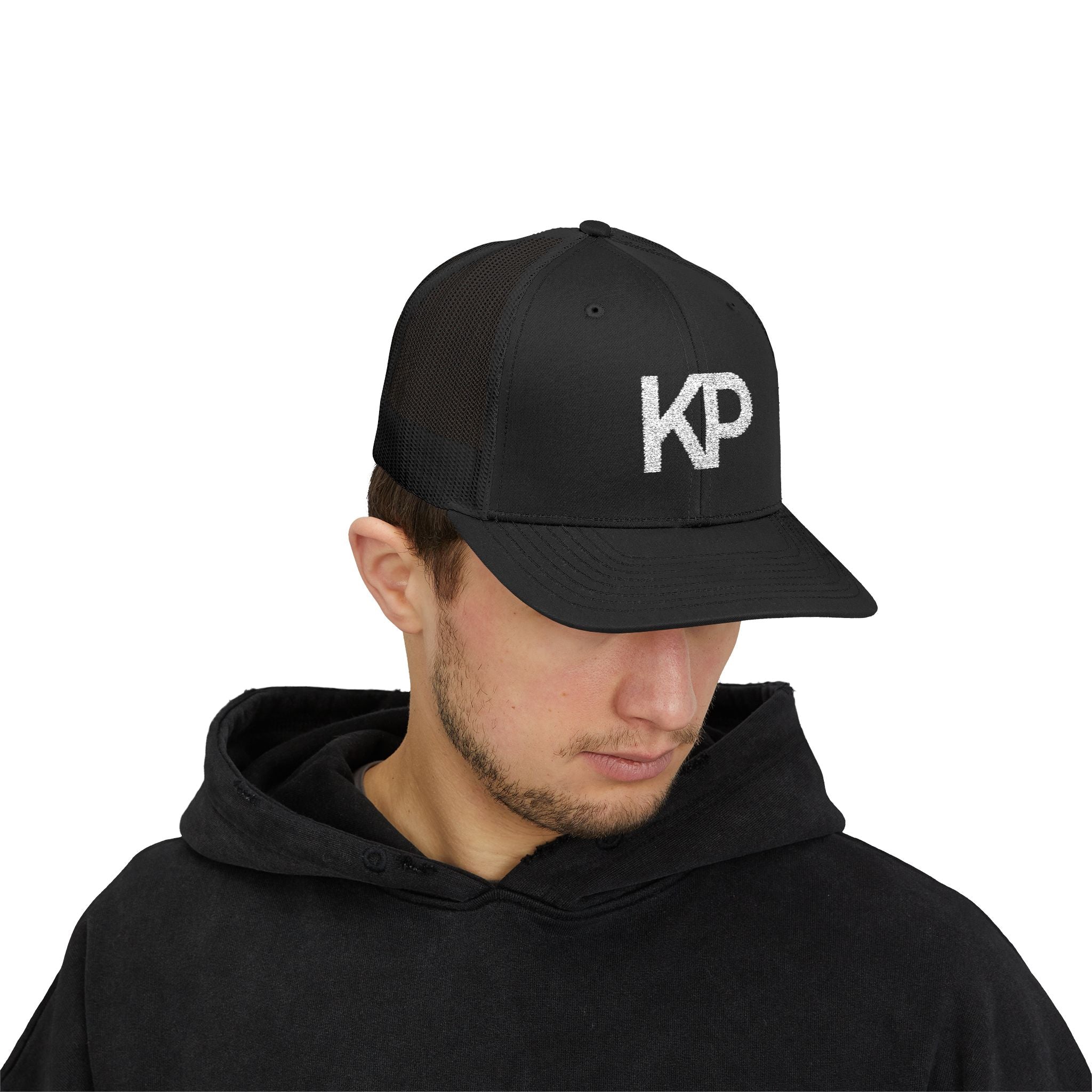 Stylish KP Snapback Trucker Cap - Trendy Black Hat for Everyday Wear